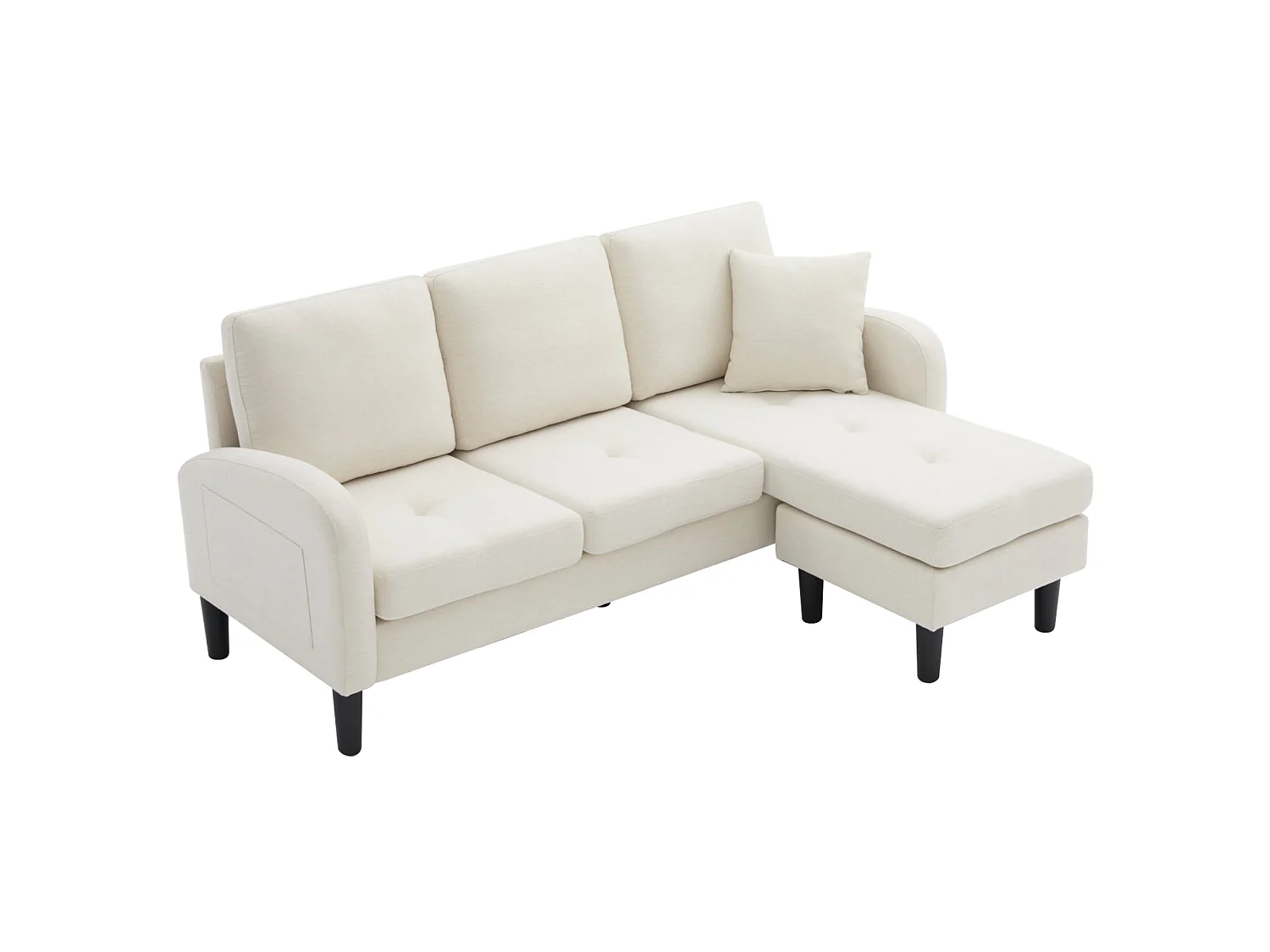 Canapé d'angle 3 places en L avec méridienne 166 x 118 x 77 cm – Tissu coton et lin beige clair
