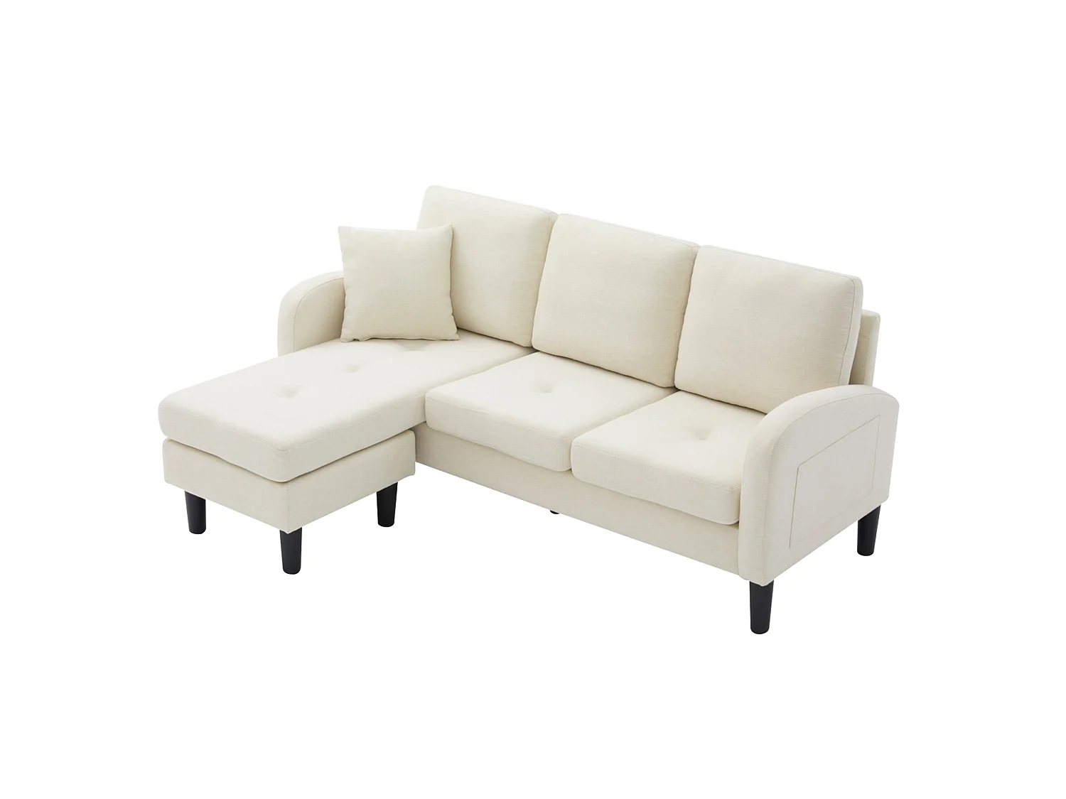 Canapé d'angle 3 places en L avec méridienne 166 x 118 x 77 cm – Tissu coton et lin beige clair