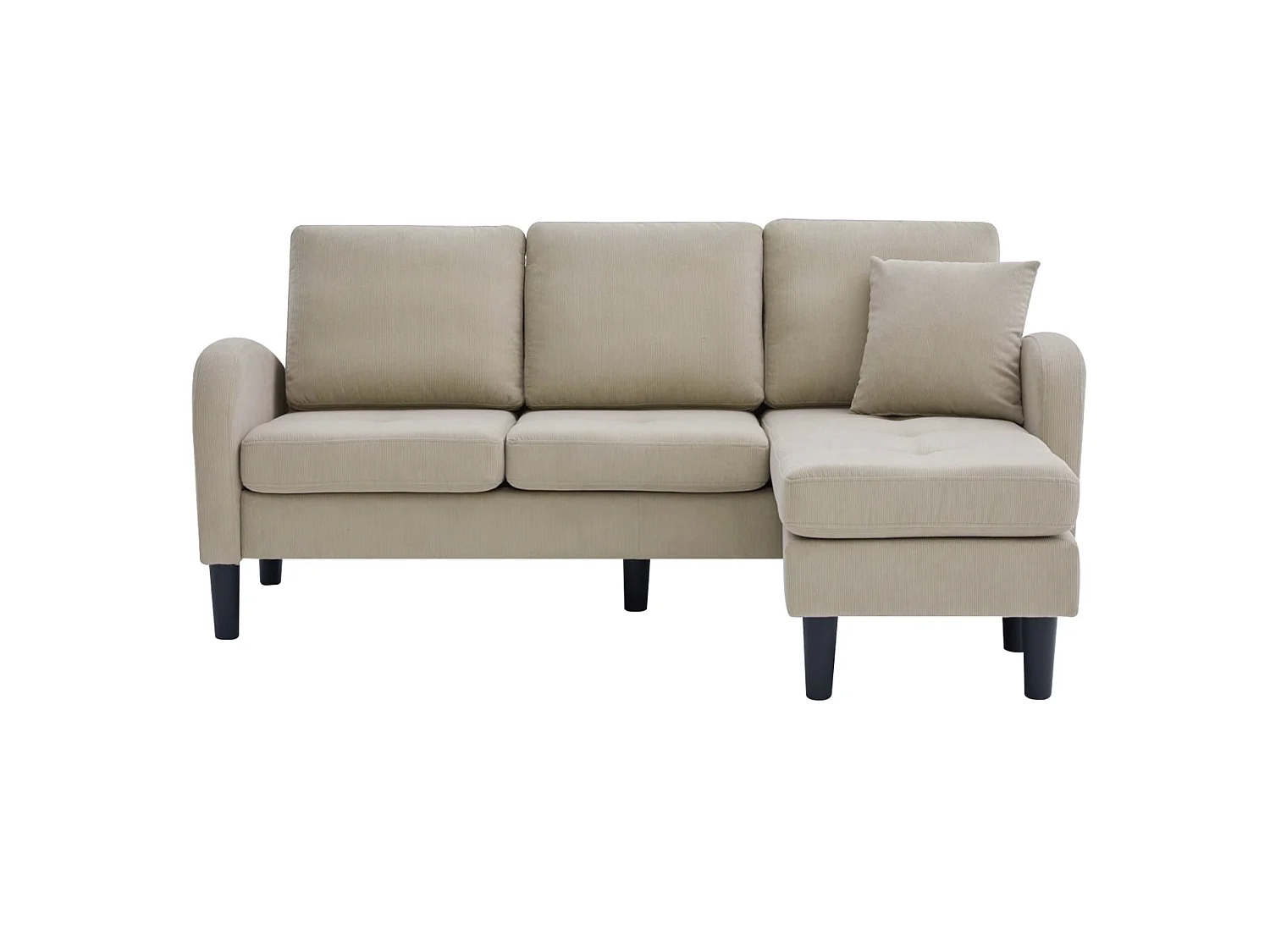 Canapé d'angle modulable 3 places 166 x 188 cm avec méridienne - Velours côtelé gris brunâtre