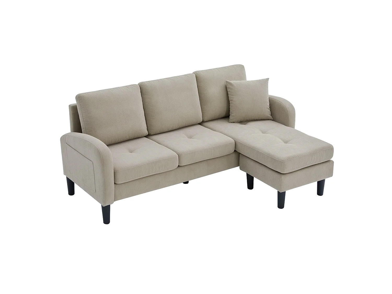Canapé d'angle modulable 3 places 166 x 188 cm avec méridienne - Velours côtelé gris brunâtre