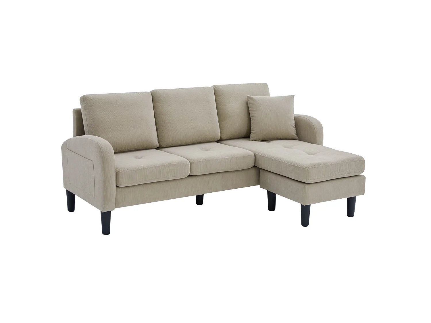 Canapé d'angle modulable 3 places 166 x 188 cm avec méridienne - Velours côtelé gris brunâtre