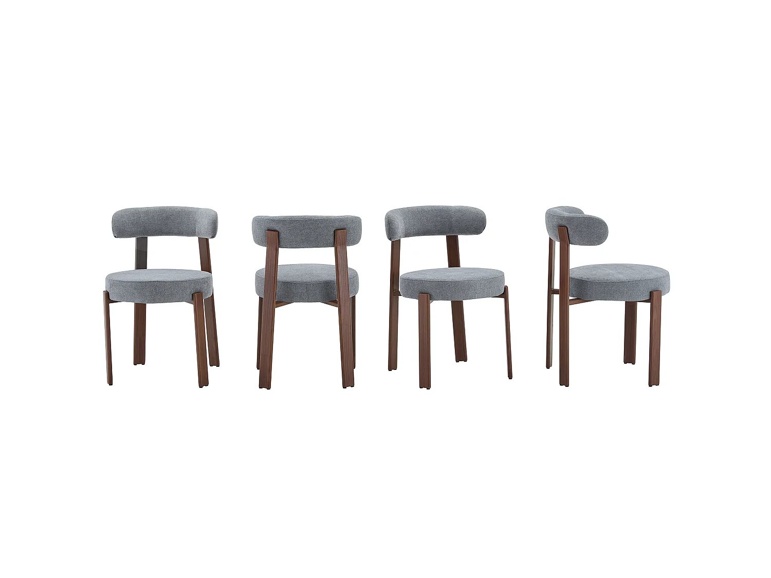 Set van 4 eetkamerstoelen met houten poten - Grijs linnen