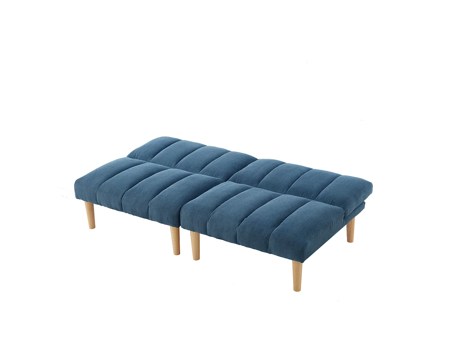 Canapé convertible 2 places en velours côtelé avec dossier réglable 3 positions - Bleu
