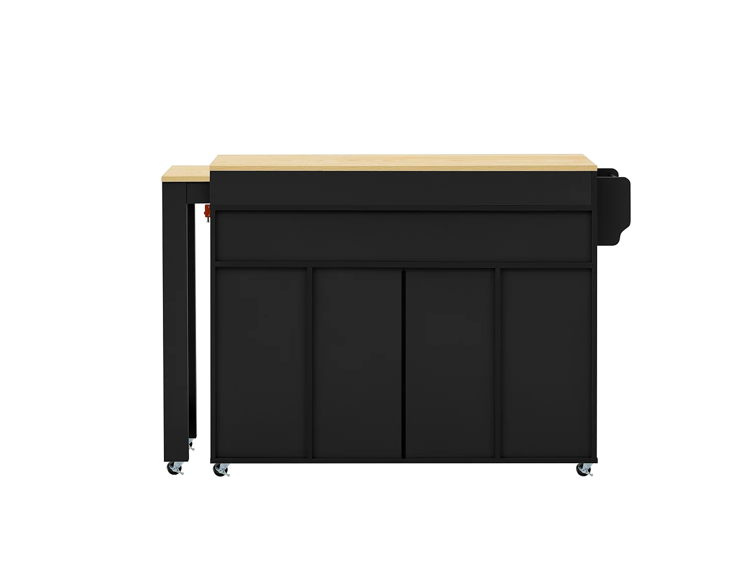 Îlot de cuisine sur roulettes avec extensible plateau, 3 tiroirs et 4 portes - Noir