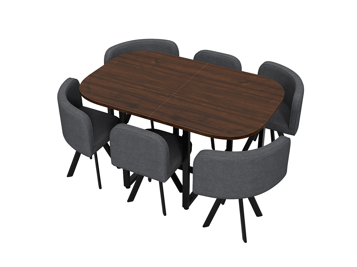 Ensemble table à manger noyer 140 x 90 cm + 6 chaises en lin gris
