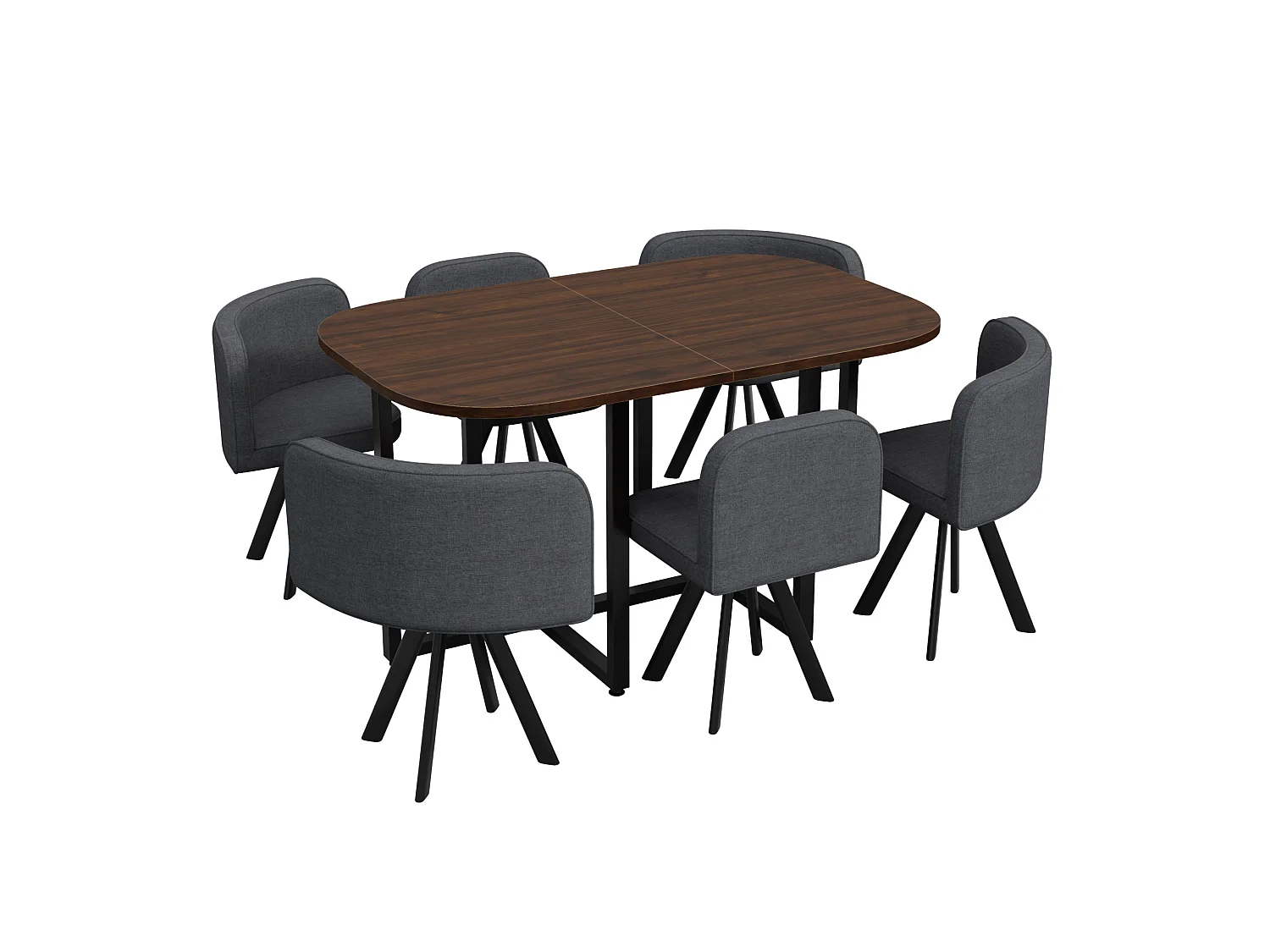 Ensemble table à manger noyer 140 x 90 cm + 6 chaises en lin gris