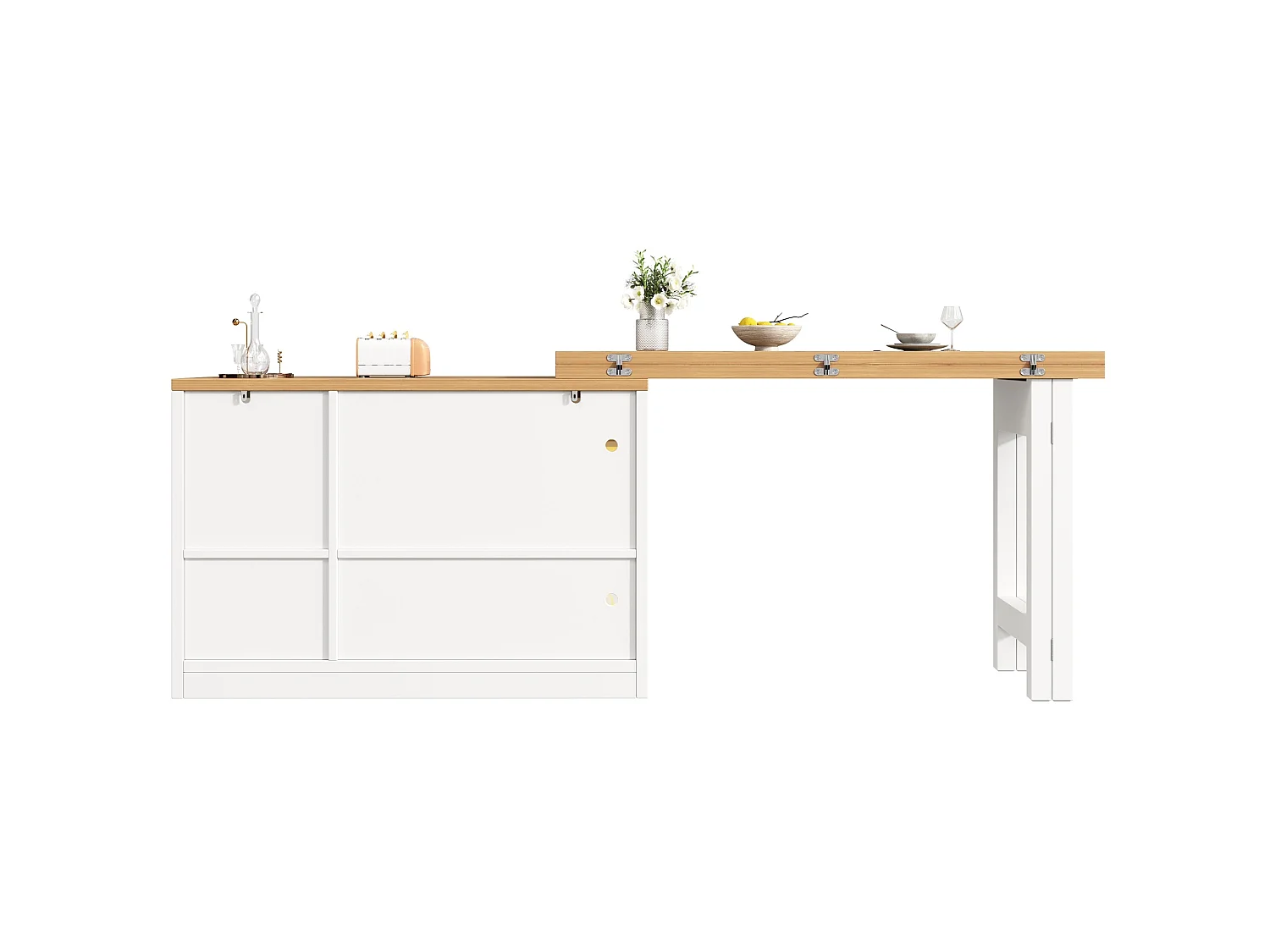 Carrito de cocina extensible de 120-200 cm con iluminación LED, 3 cajones y 3 puertas - Blanco