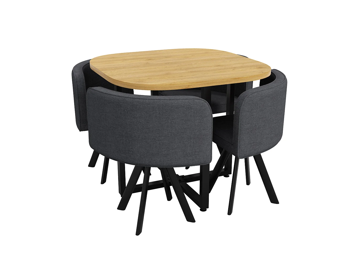 Ensemble table à manger 85 x 85 cm et 4 chaises en lin gris - Plateau bois clair