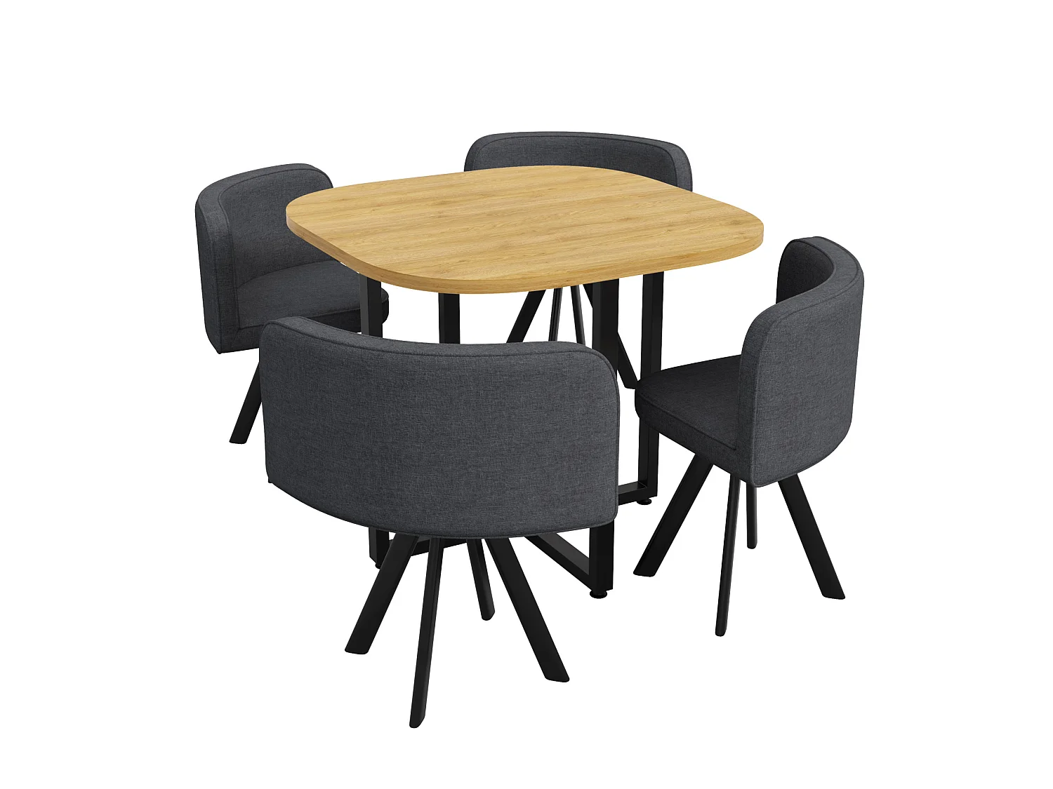 Ensemble table à manger 85 x 85 cm et 4 chaises en lin gris - Plateau bois clair