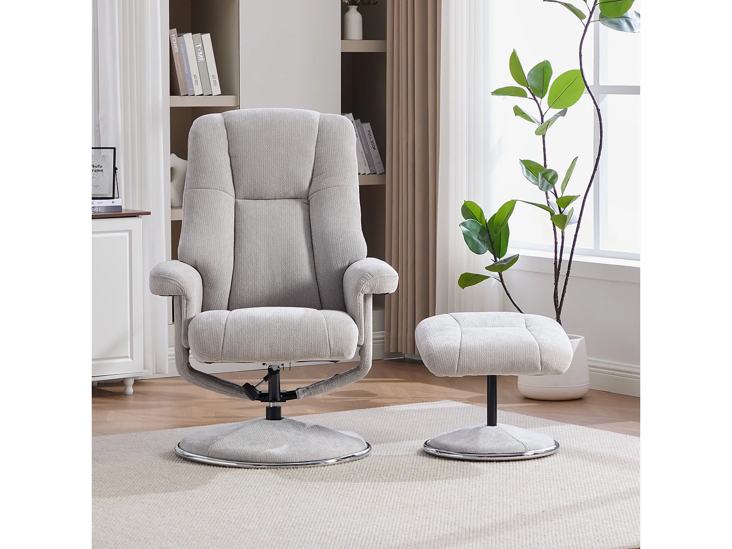 Fauteuil relax pivotant en chenille gris - Fauteuil Inclinable avec repose-pieds et dossier réglable