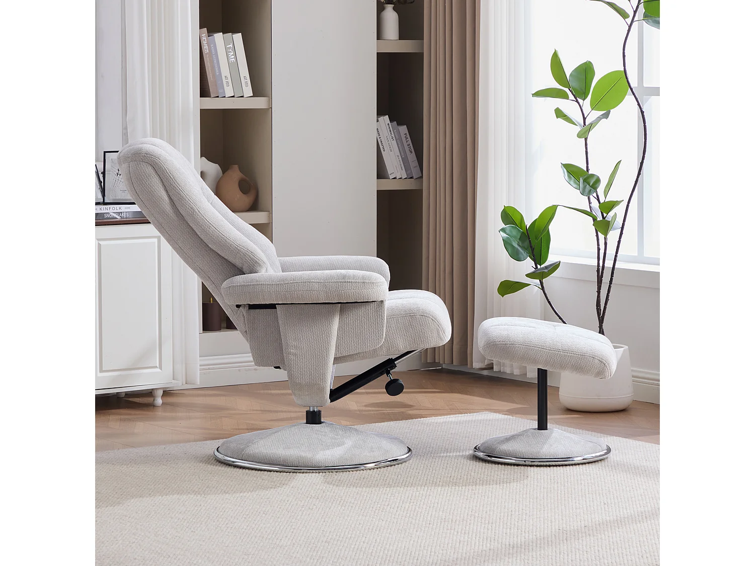Fauteuil relax pivotant en chenille gris - Fauteuil Inclinable avec repose-pieds et dossier réglable