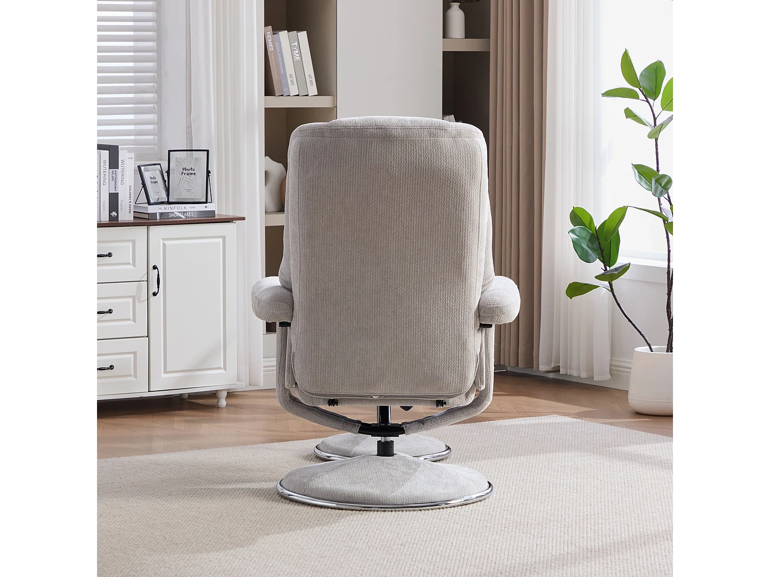 Fauteuil relax pivotant en chenille gris - Fauteuil Inclinable avec repose-pieds et dossier réglable
