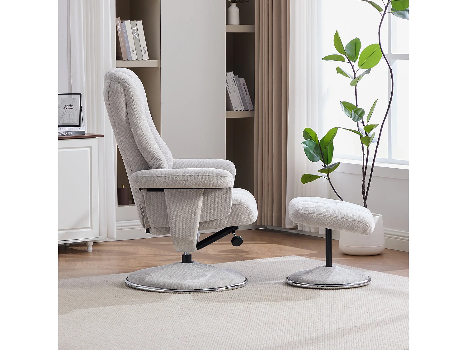 Fauteuil relax pivotant en chenille gris - Fauteuil Inclinable avec repose-pieds et dossier réglable