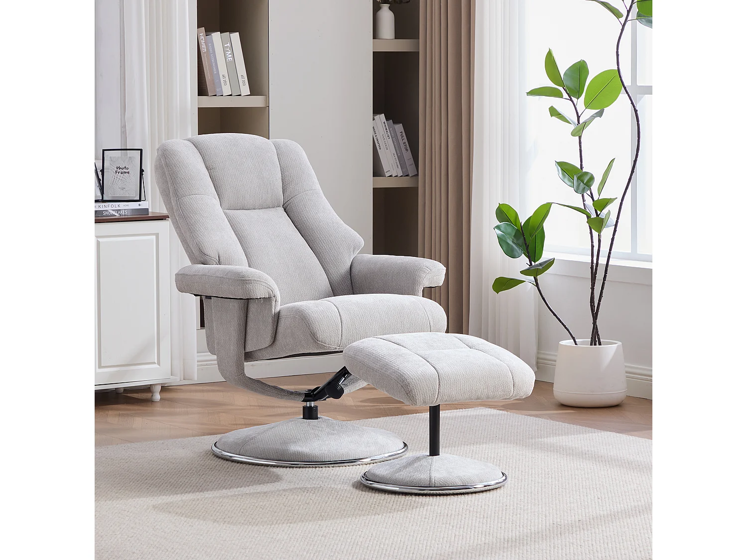Fauteuil relax pivotant en chenille gris - Fauteuil Inclinable avec repose-pieds et dossier réglable