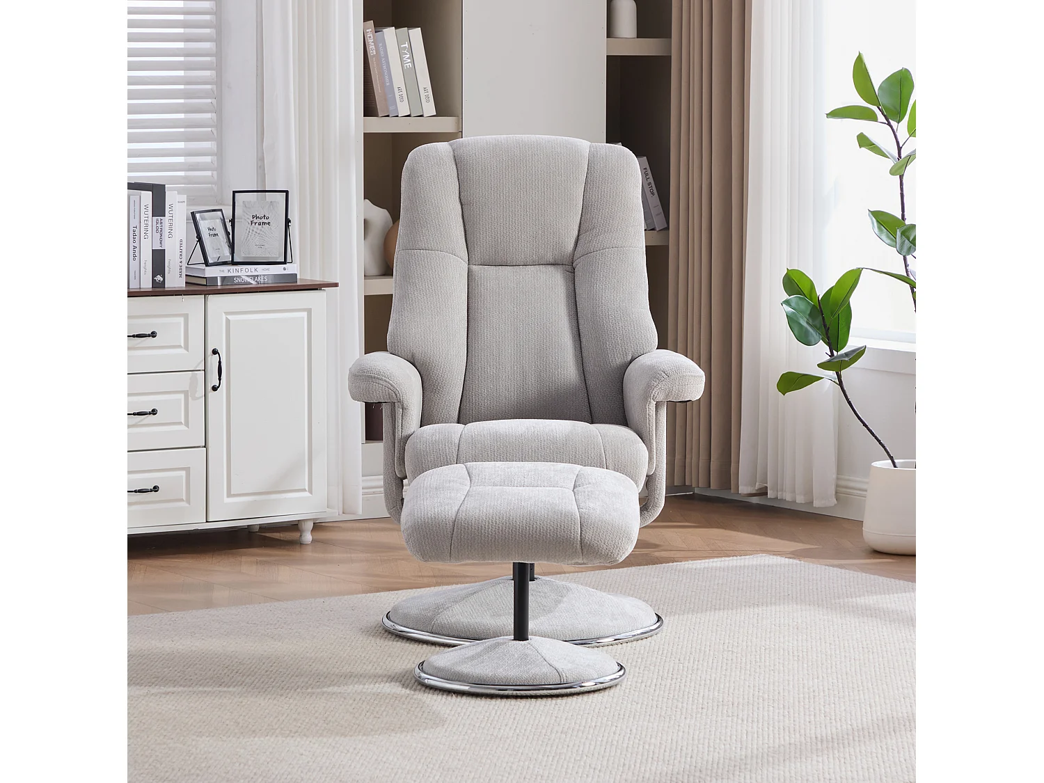 Fauteuil relax pivotant en chenille gris - Fauteuil Inclinable avec repose-pieds et dossier réglable