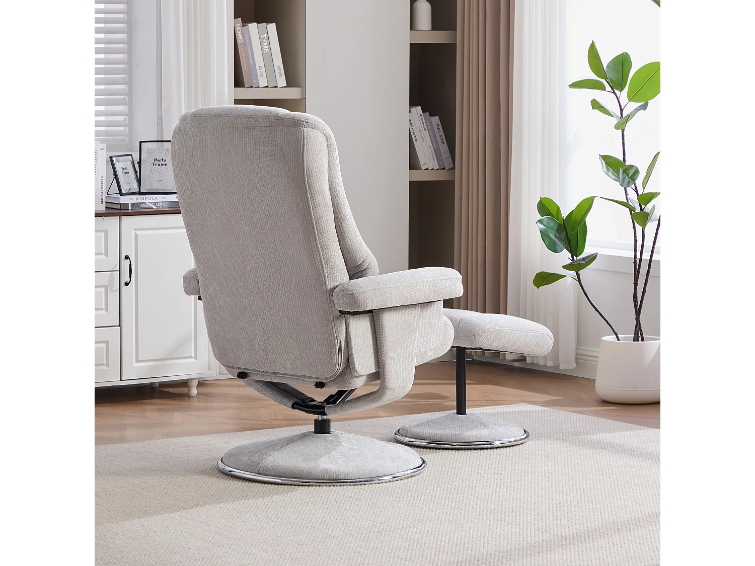 Fauteuil relax pivotant en chenille gris - Fauteuil Inclinable avec repose-pieds et dossier réglable