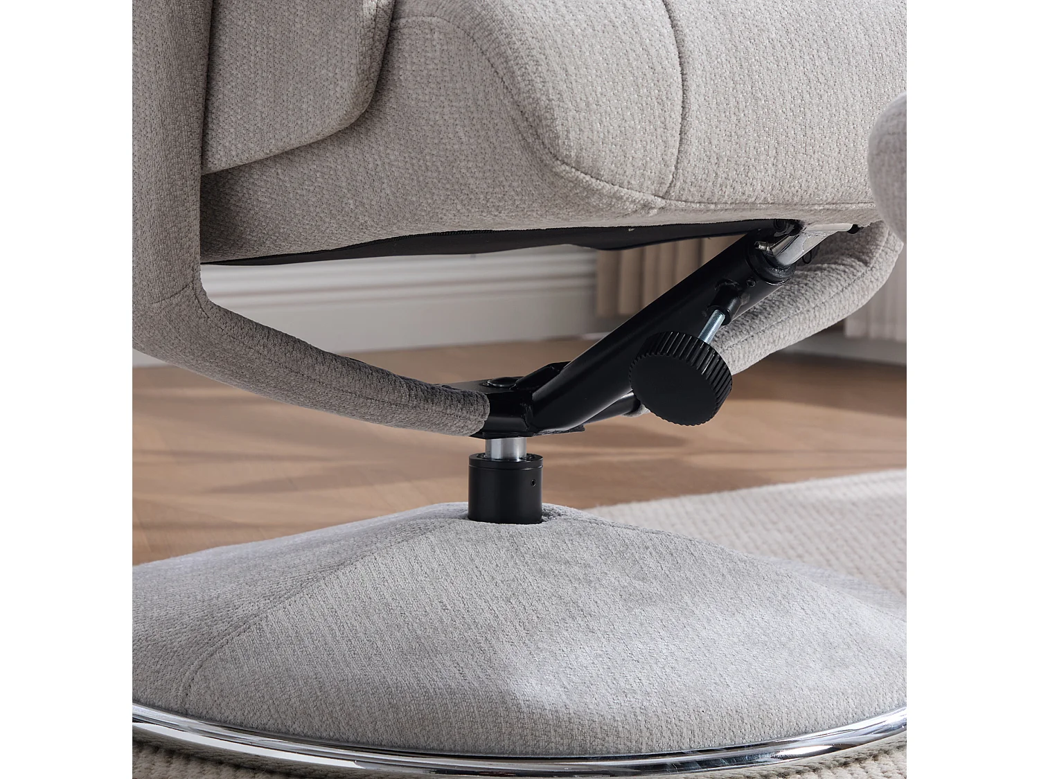 Fauteuil relax pivotant en chenille gris - Fauteuil Inclinable avec repose-pieds et dossier réglable