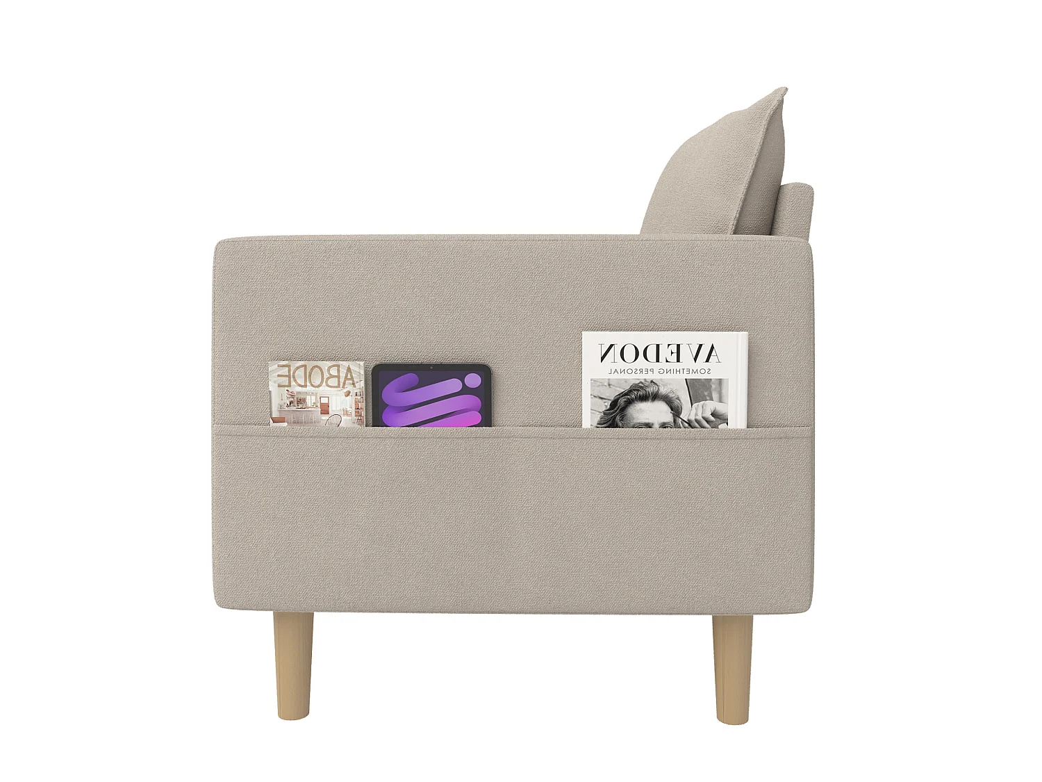Poltrona in ciniglia con tasche portaoggetti - Kaki