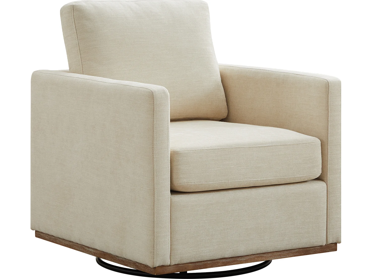 Poltrona girevole in ciniglia beige con braccioli