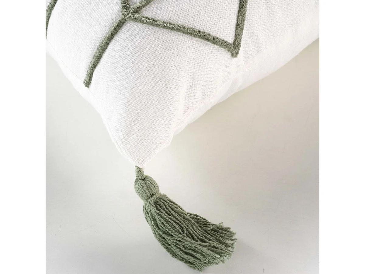 Housse de Coussin à Pompons "Soho" 40x40cm Naturel & Vert