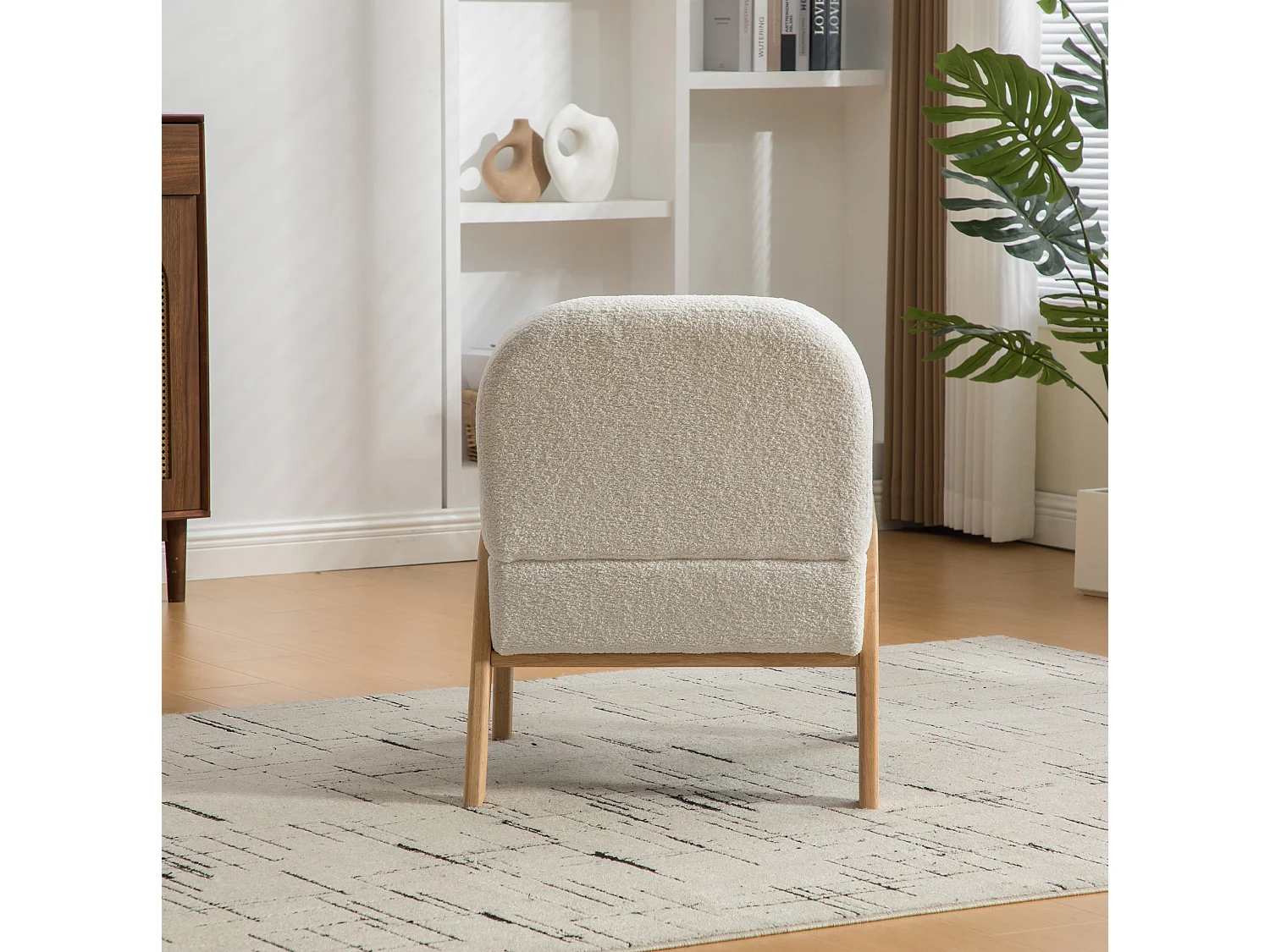 Fauteuil en tissu chenille avec structure en bois - Ivoire