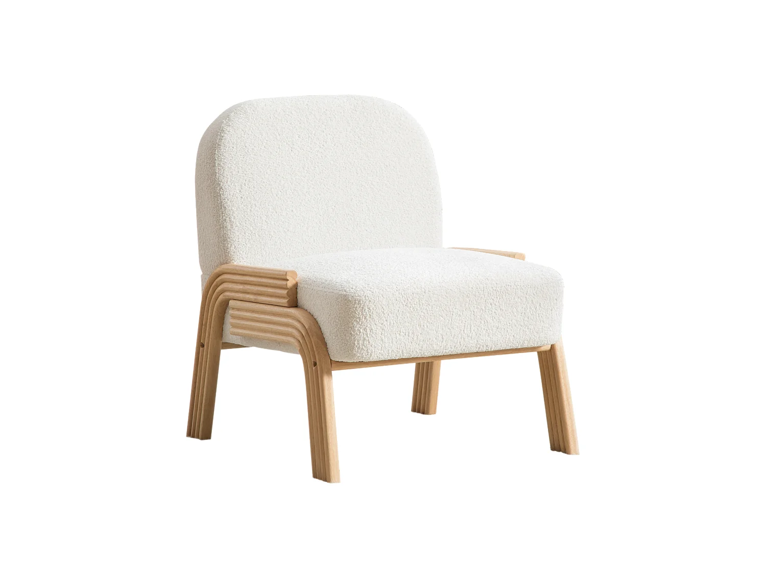 Fauteuil en tissu chenille avec structure en bois - Ivoire