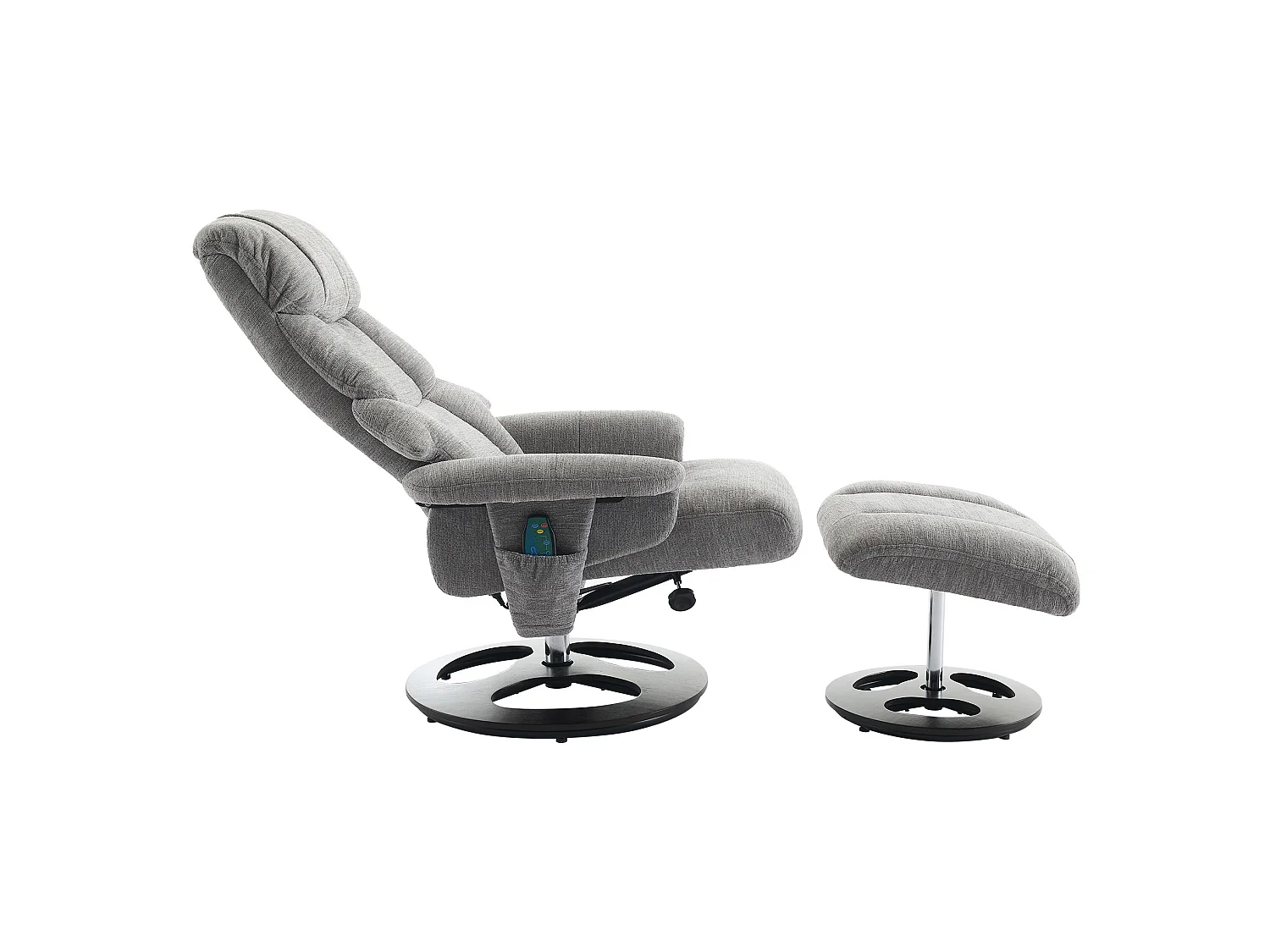 Fauteuil relax pivotant en tissu avec chauffant, massage et repose-pieds - Gris
