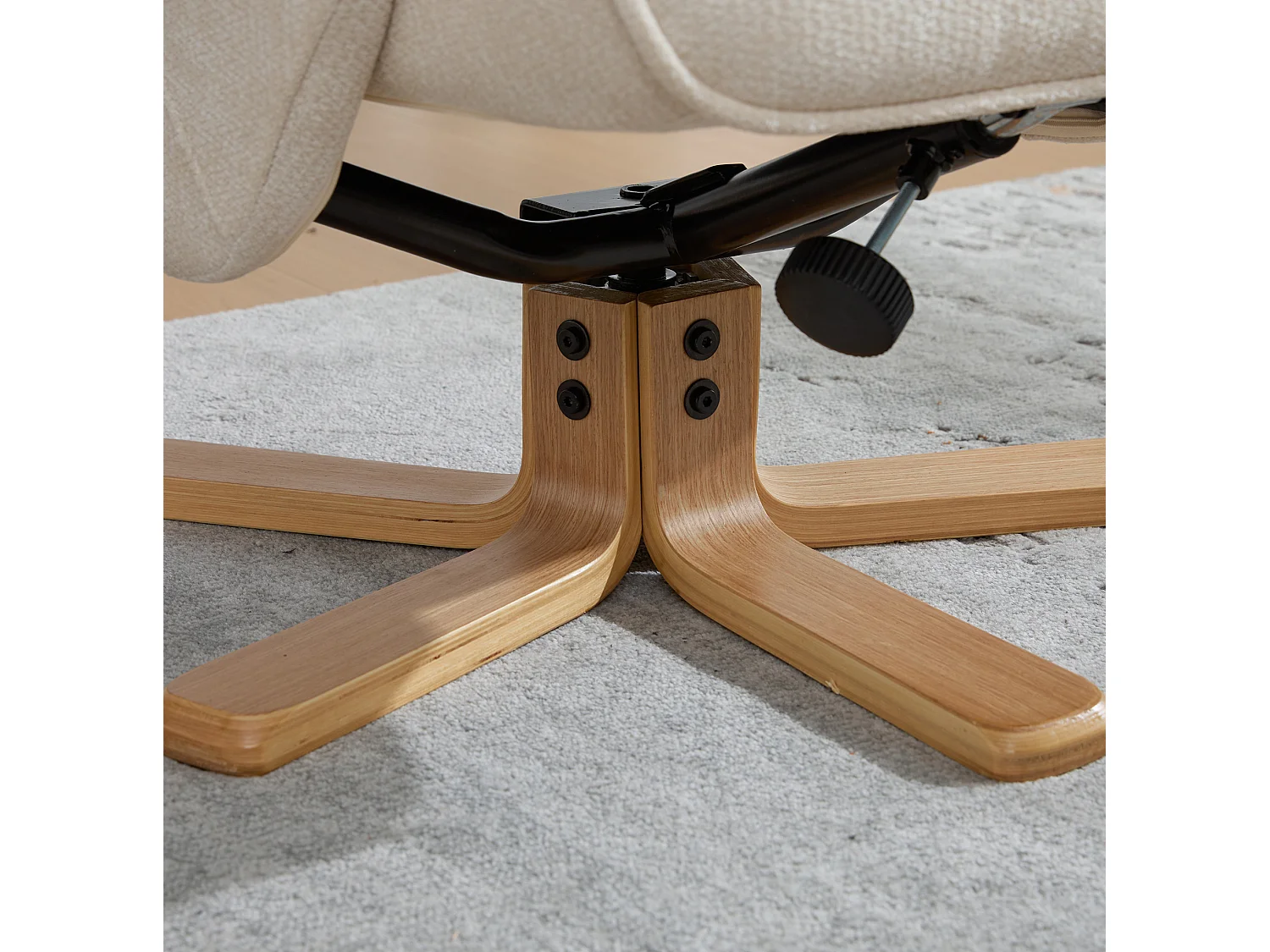 Fauteuil relax pivotant beige en chenille avec repose-pieds - Dossier réglable 145°
