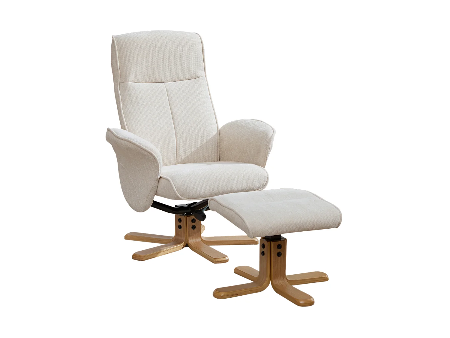 Fauteuil relax pivotant beige en chenille avec repose-pieds - Dossier réglable 145°