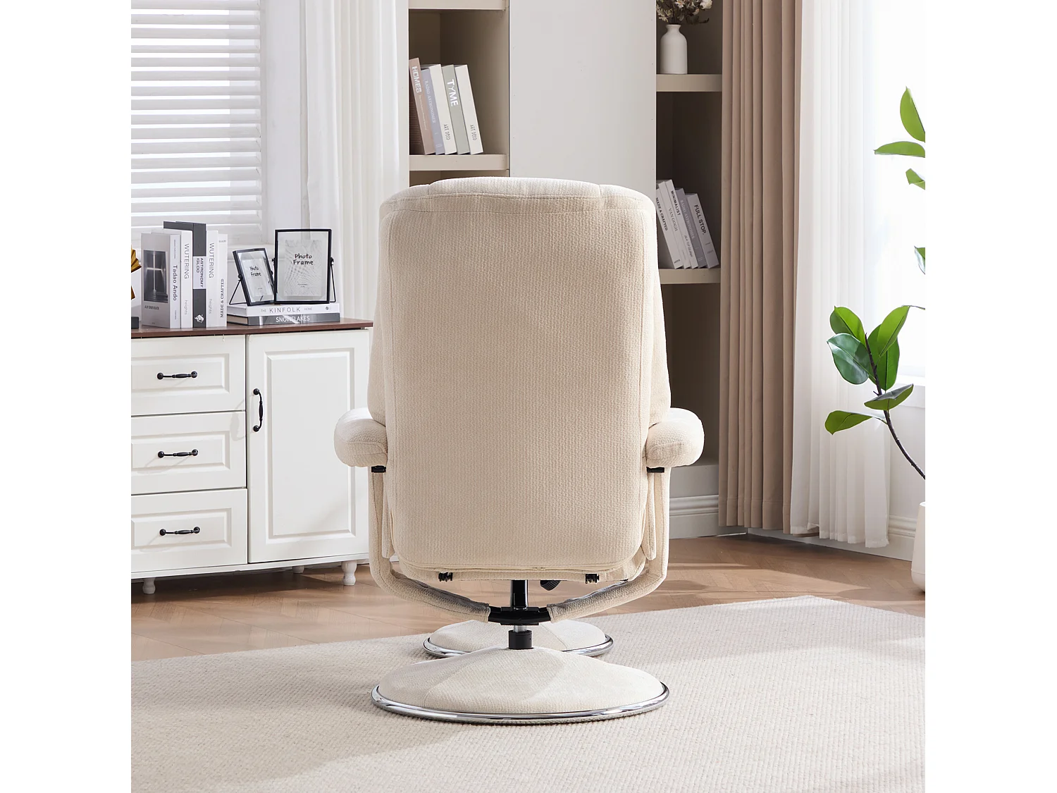 Fauteuil relax pivotant en chenille beige - Fauteuil Inclinable avec repose-pieds et dossier réglable