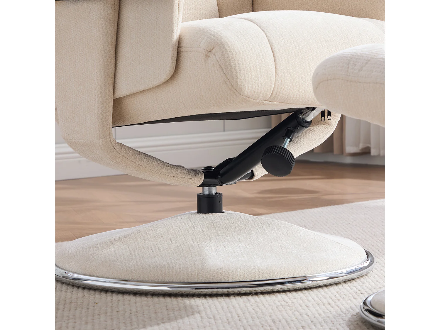 Fauteuil relax pivotant en chenille beige - Fauteuil Inclinable avec repose-pieds et dossier réglable