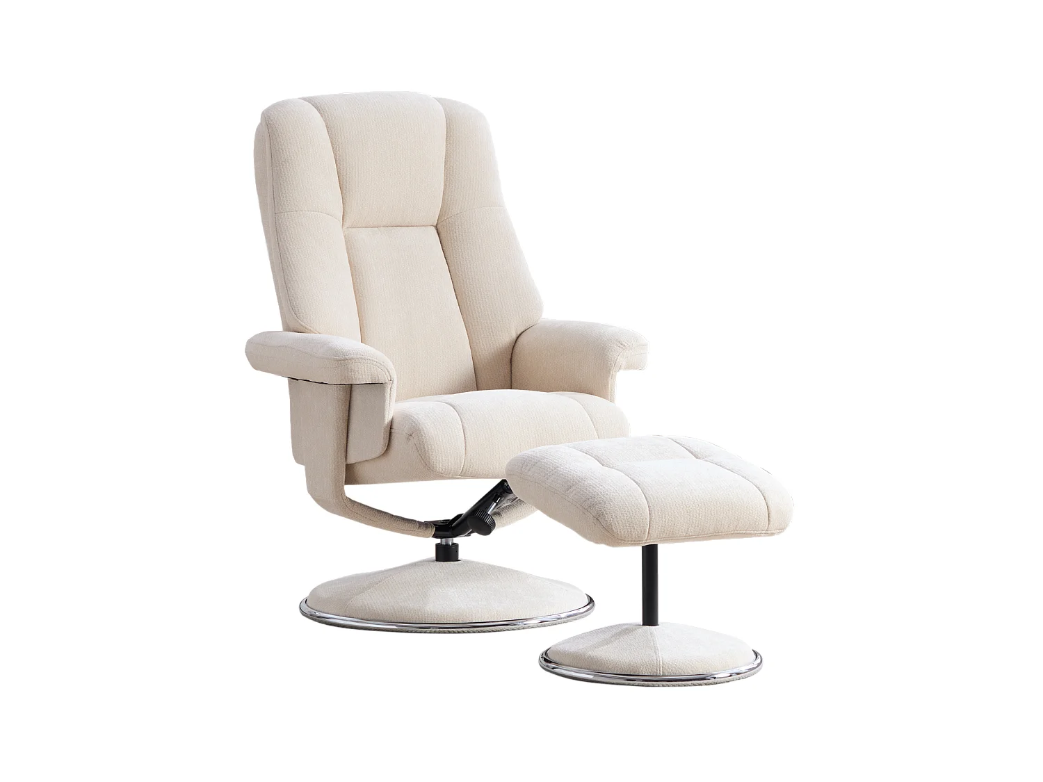 Fauteuil relax pivotant en chenille beige - Fauteuil Inclinable avec repose-pieds et dossier réglable