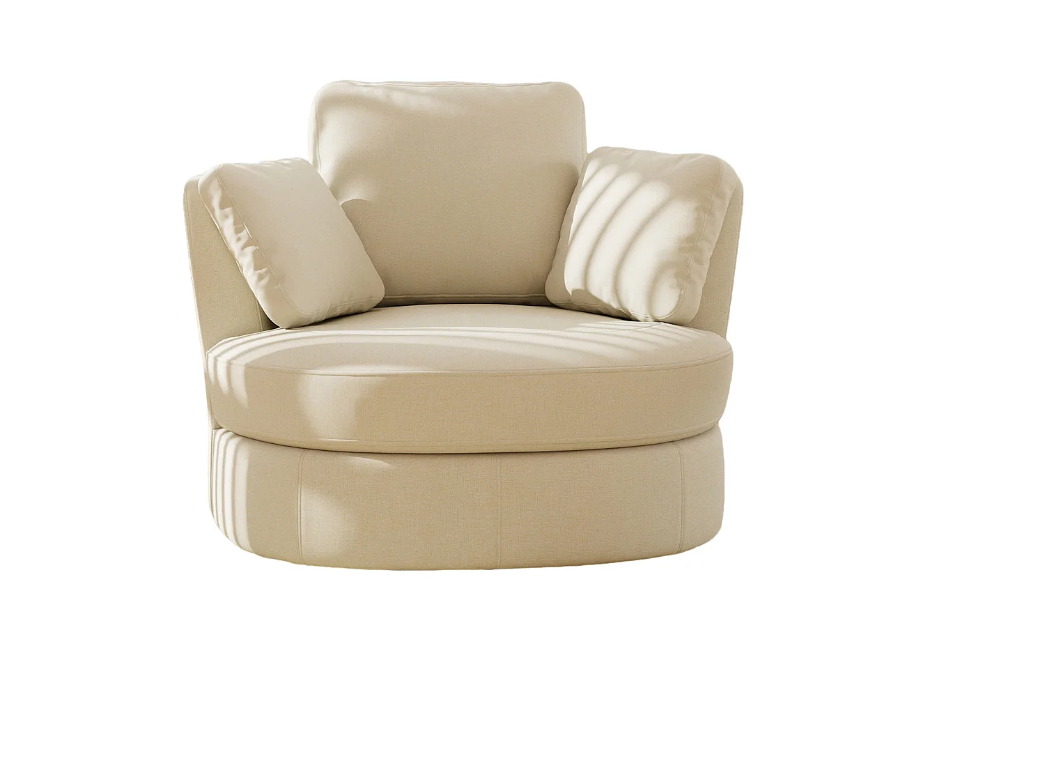 Poltrona girevole a 360° in ciniglia beige con 3 cuscini
