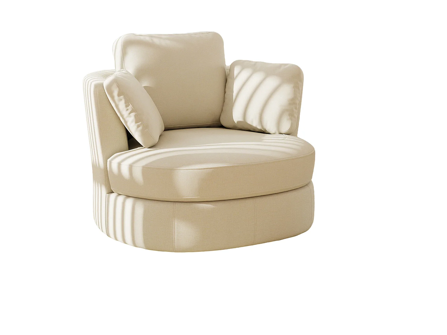 Poltrona girevole a 360° in ciniglia beige con 3 cuscini