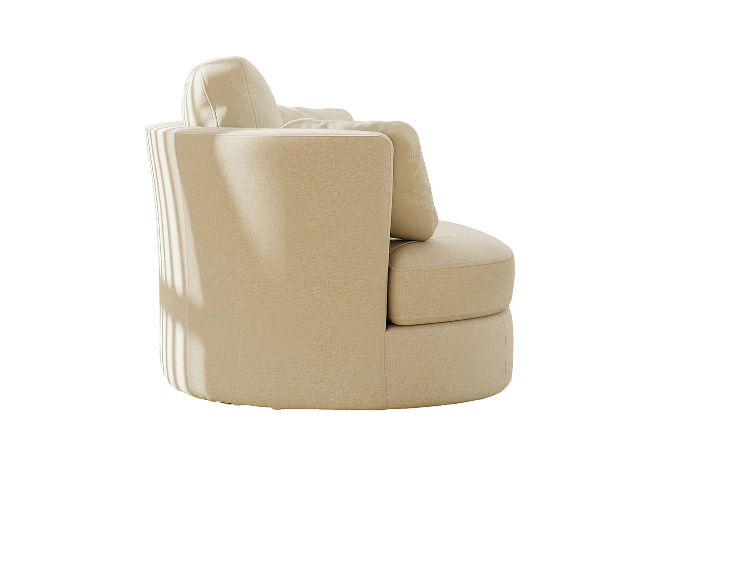 Poltrona girevole a 360° in ciniglia beige con 3 cuscini