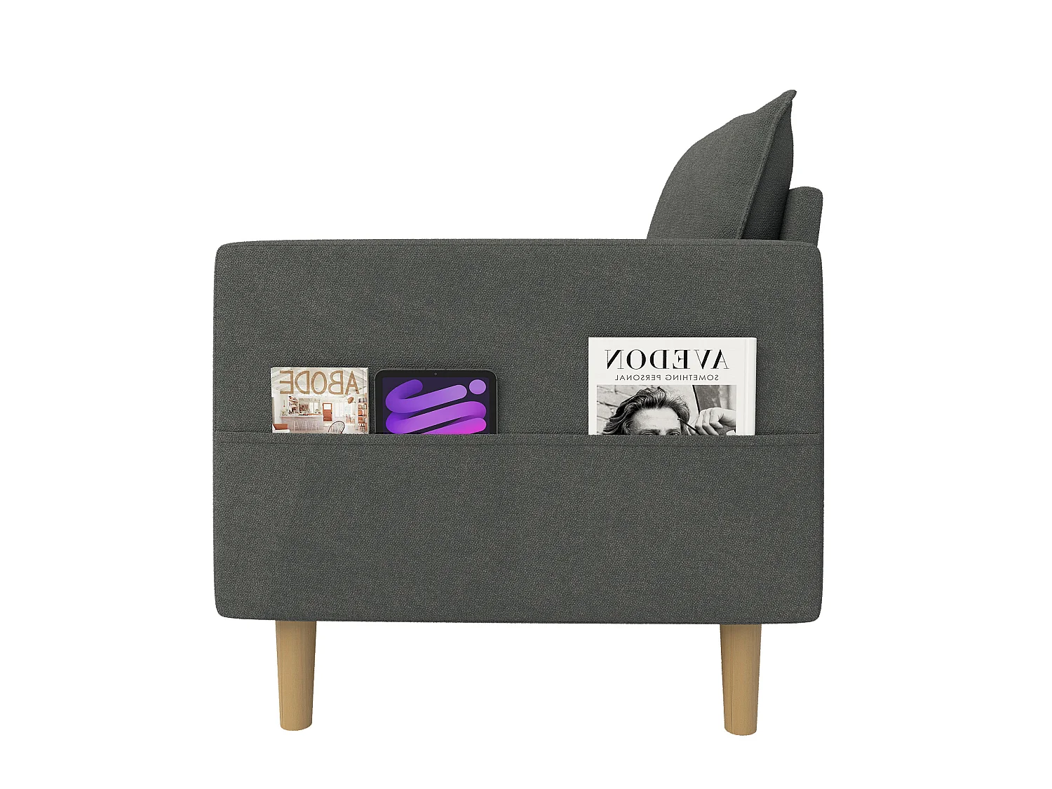 Poltrona in ciniglia con tasche portaoggetti - Grigio scuro