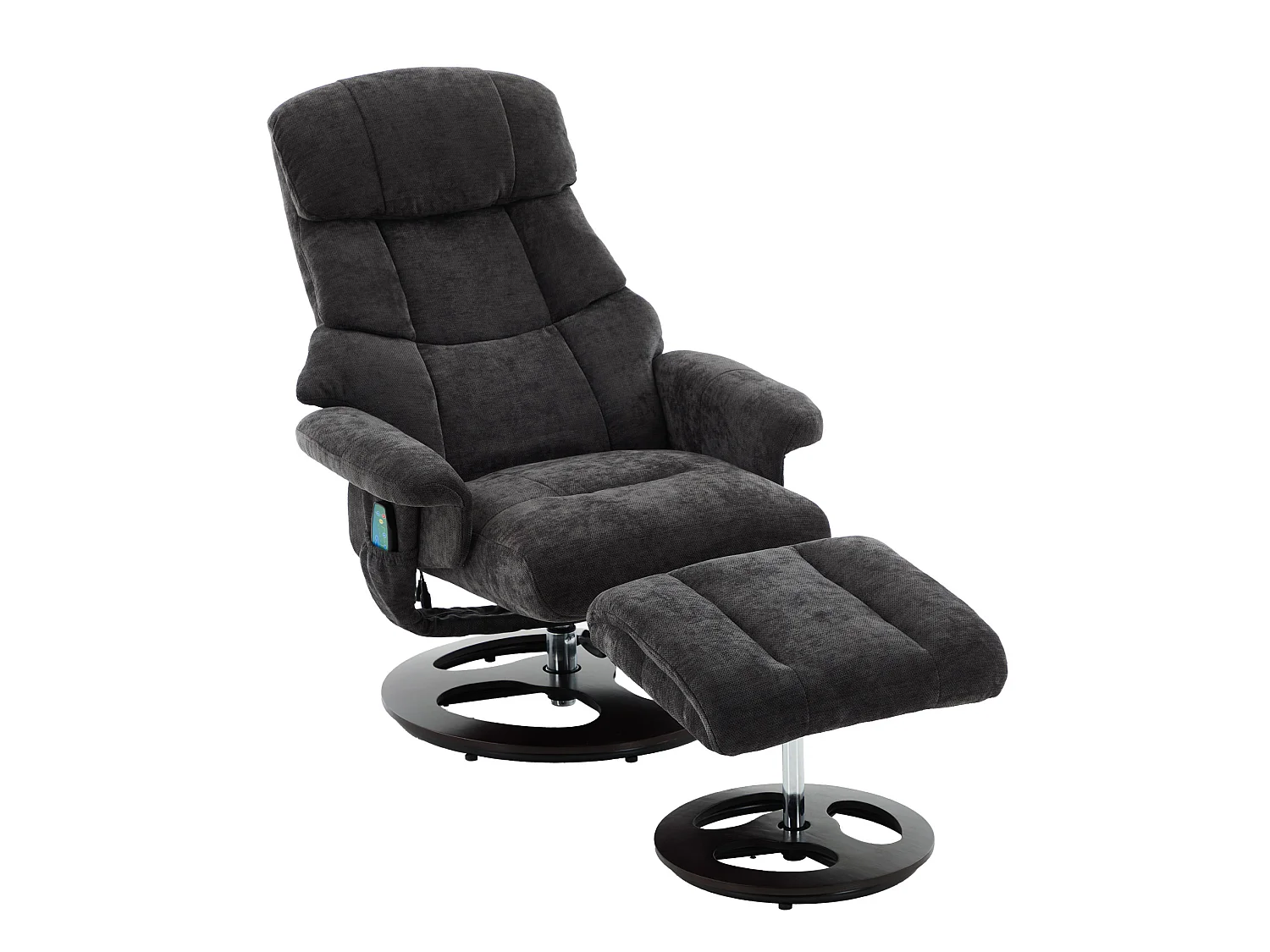 Sillón reclinable giratorio de tela con calefacción, masaje y reposapiés - Gris oscuro