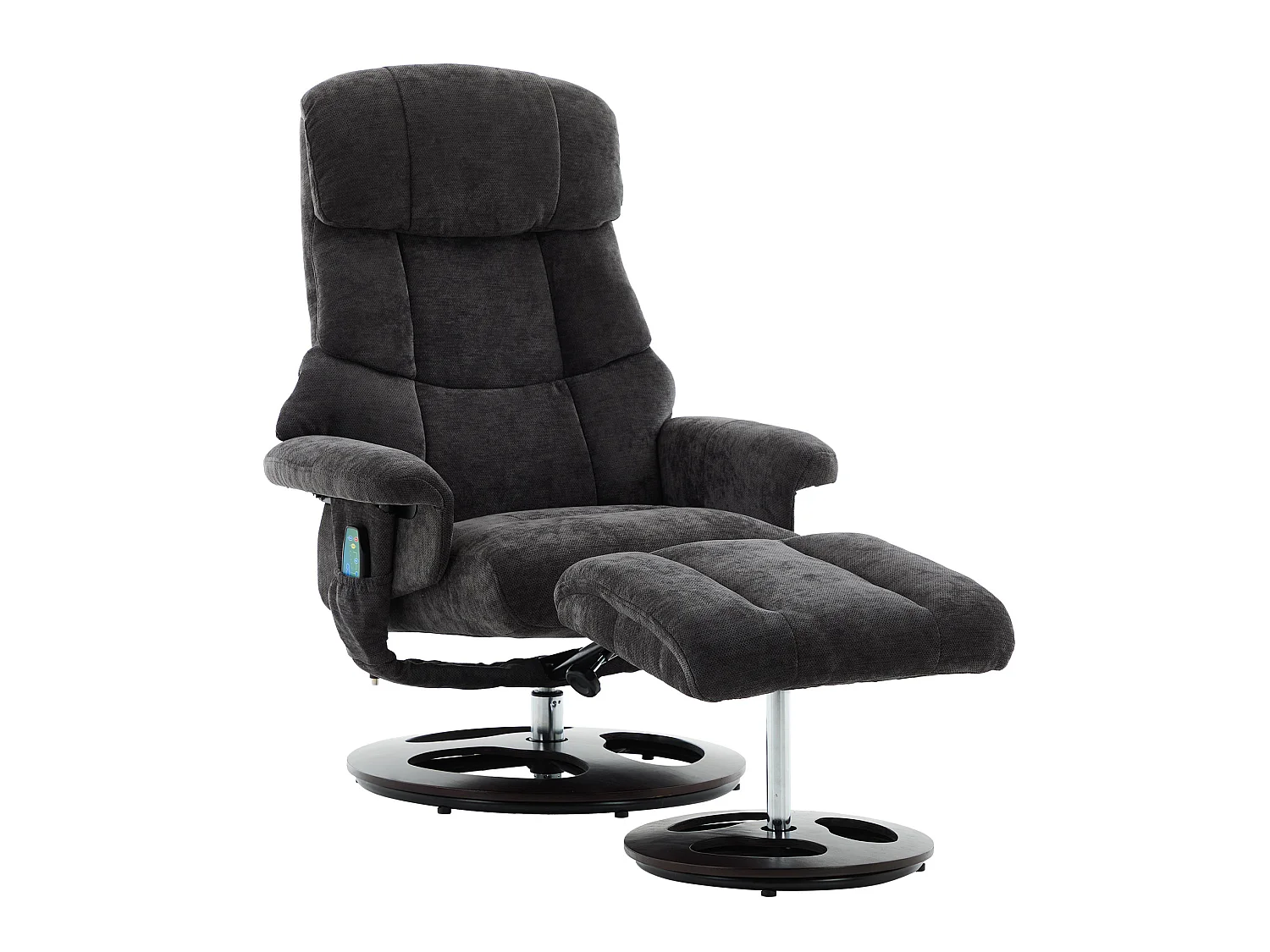 Sillón reclinable giratorio de tela con calefacción, masaje y reposapiés - Gris oscuro