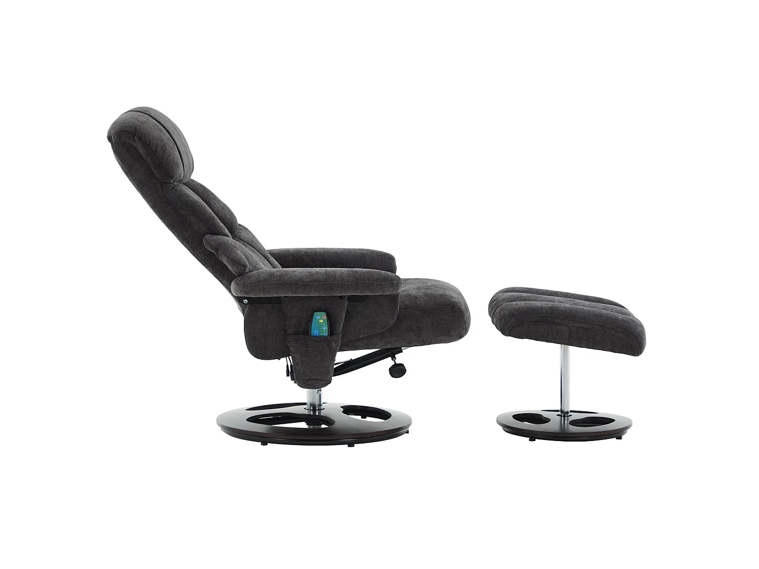 Sillón reclinable giratorio de tela con calefacción, masaje y reposapiés - Gris oscuro