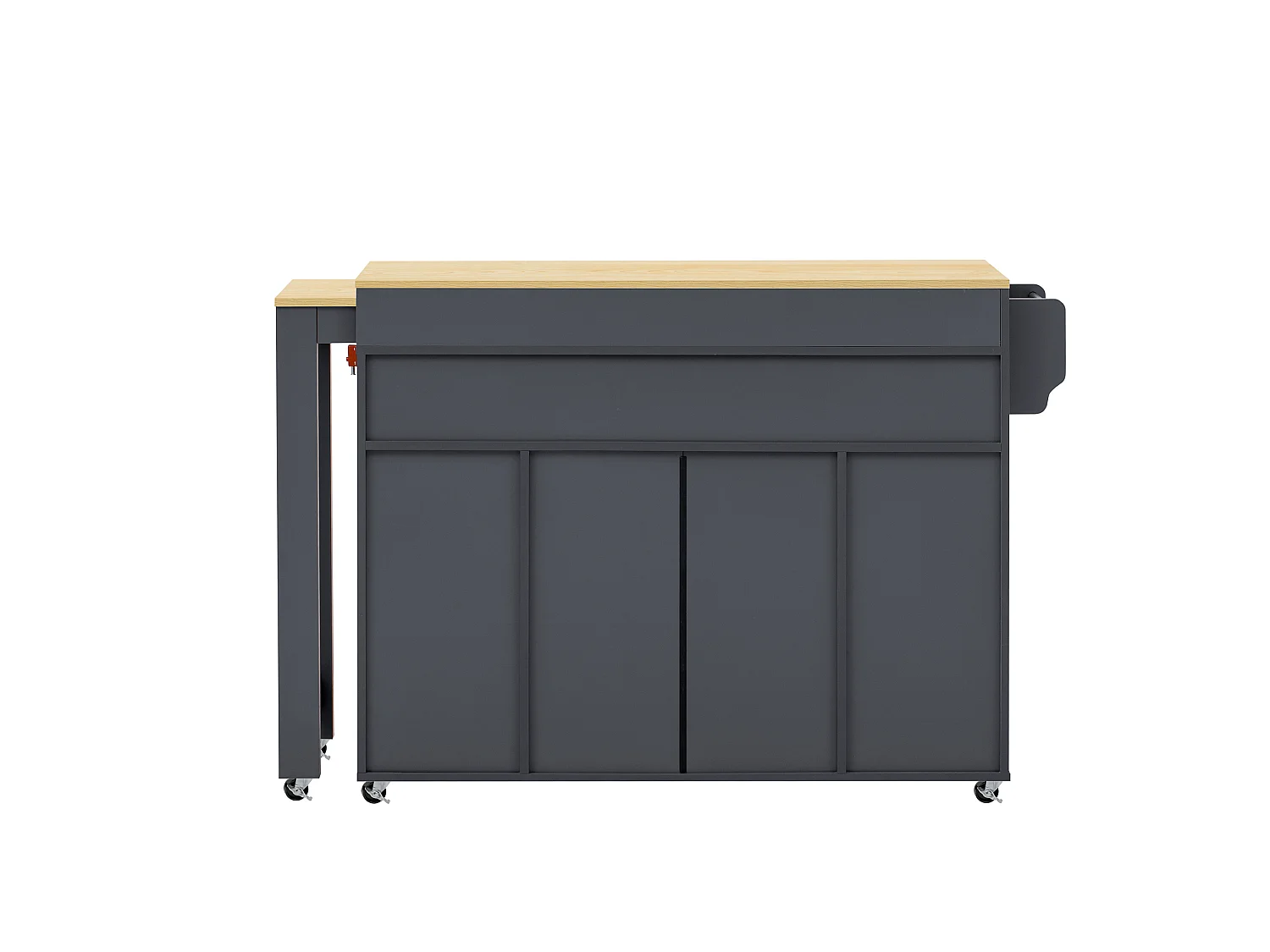 Îlot de cuisine sur roulettes avec extensible plateau, 3 tiroirs et 4 portes - Gris