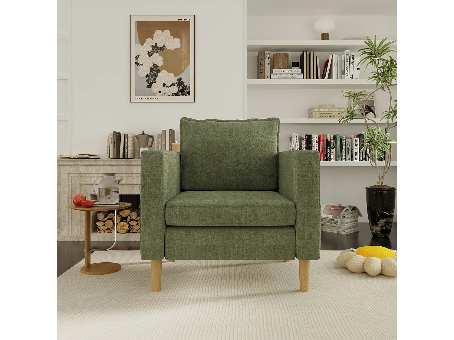 Poltrona in ciniglia con tasche portaoggetti - Verde oliva