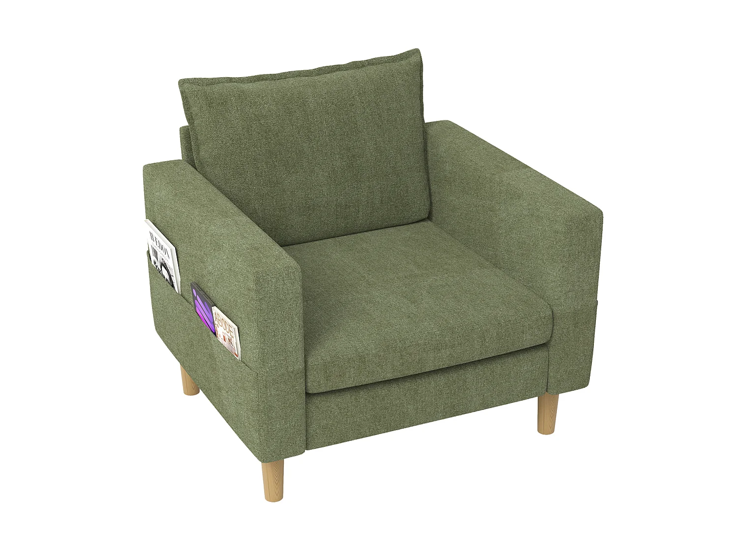Poltrona in ciniglia con tasche portaoggetti - Verde oliva