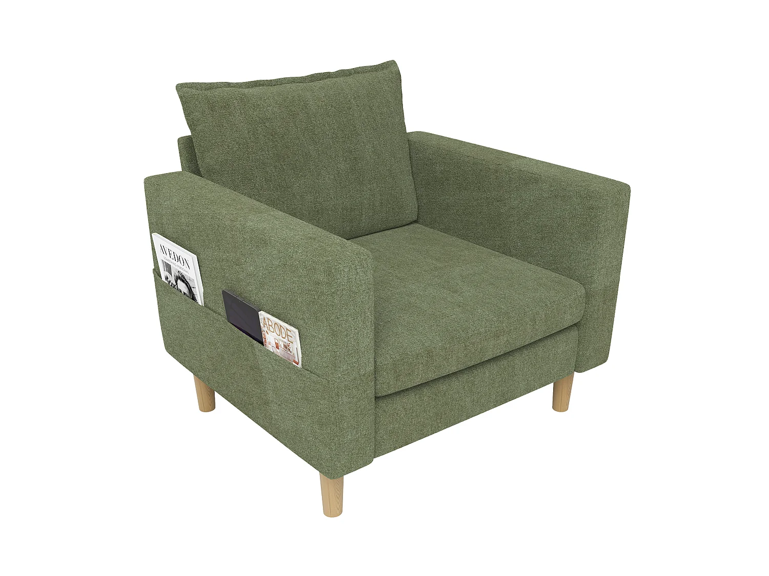 Poltrona in ciniglia con tasche portaoggetti - Verde oliva