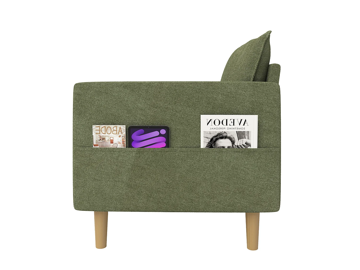 Poltrona in ciniglia con tasche portaoggetti - Verde oliva
