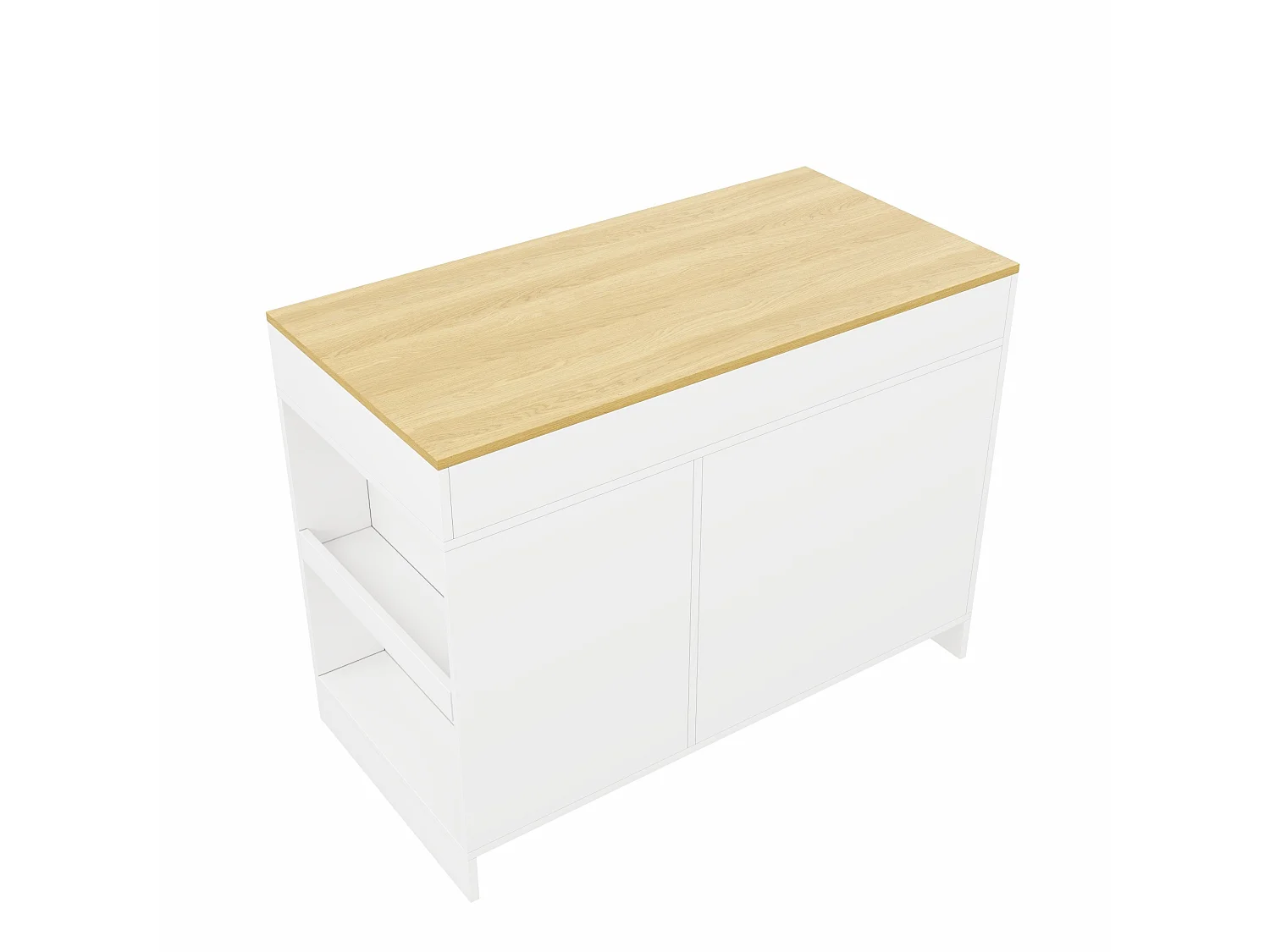 Desserte de cuisine 120x60x90 cm blanche avec 3 tiroirs et niche ouverte pour animal