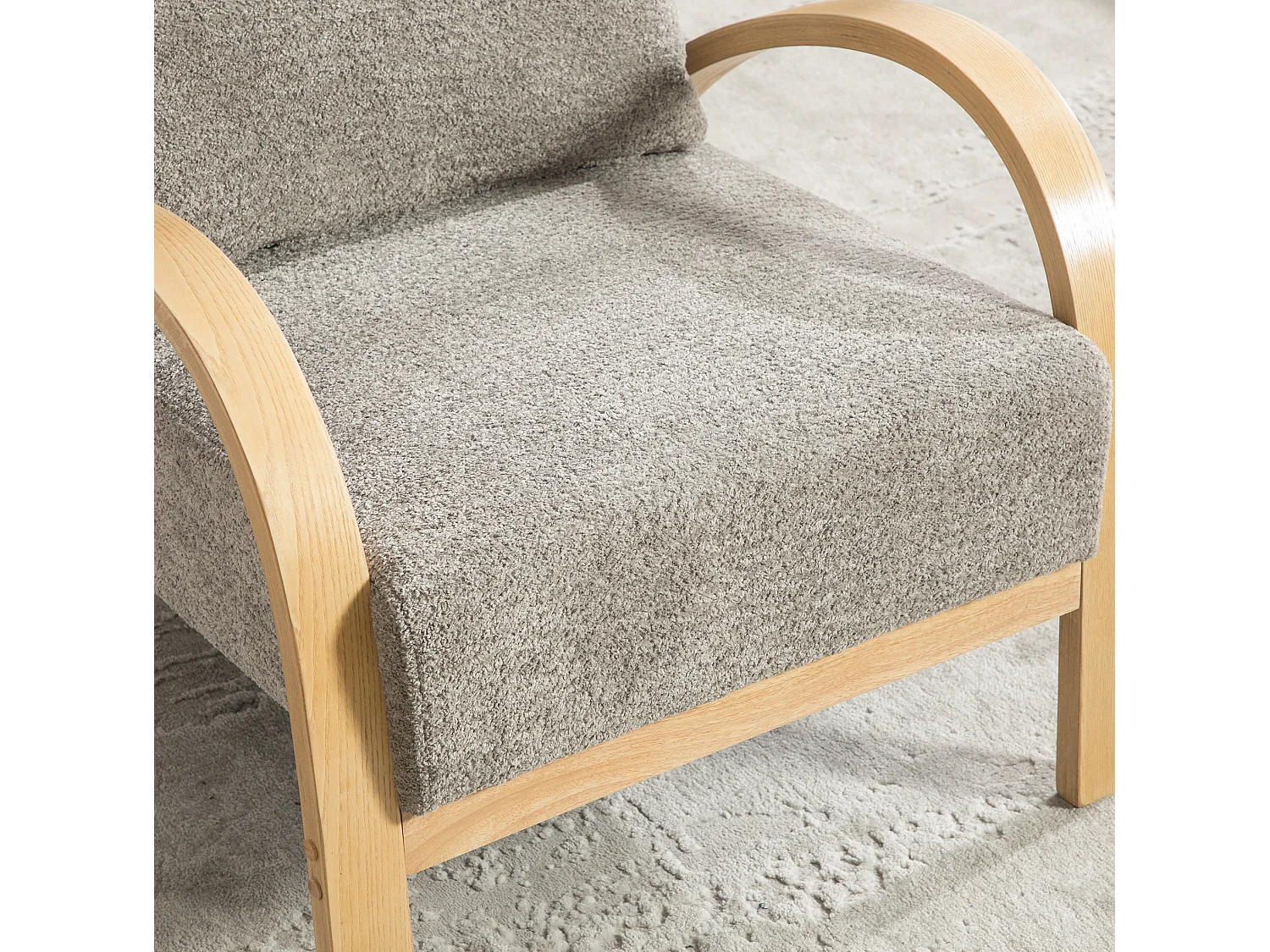 Poltrona in tessuto ciniglia con braccioli e cuscino - Struttura in legno - Grigio