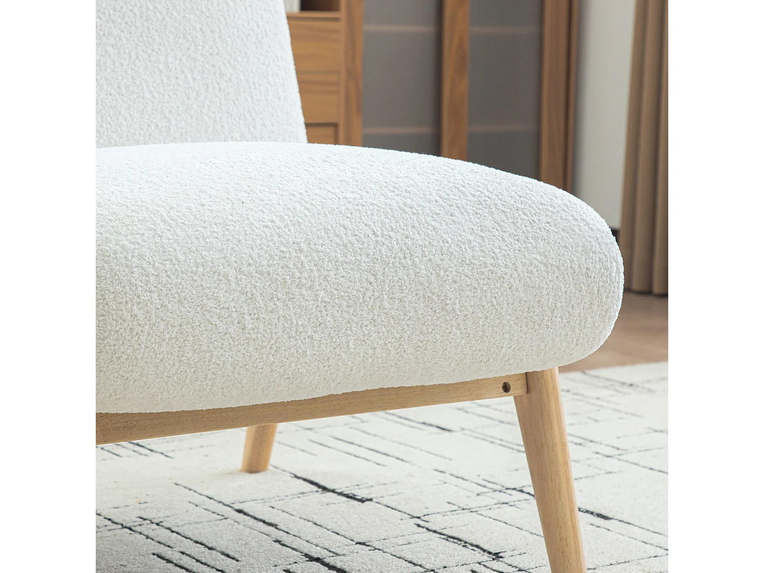Fauteuil 74x61.5x76 cm en chenille ivoire avec pieds en bois - Sans accoudoir