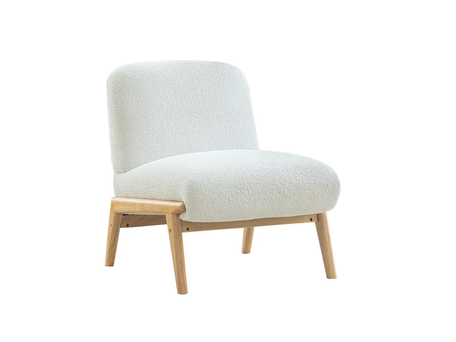 Fauteuil 74x61.5x76 cm en chenille ivoire avec pieds en bois - Sans accoudoir