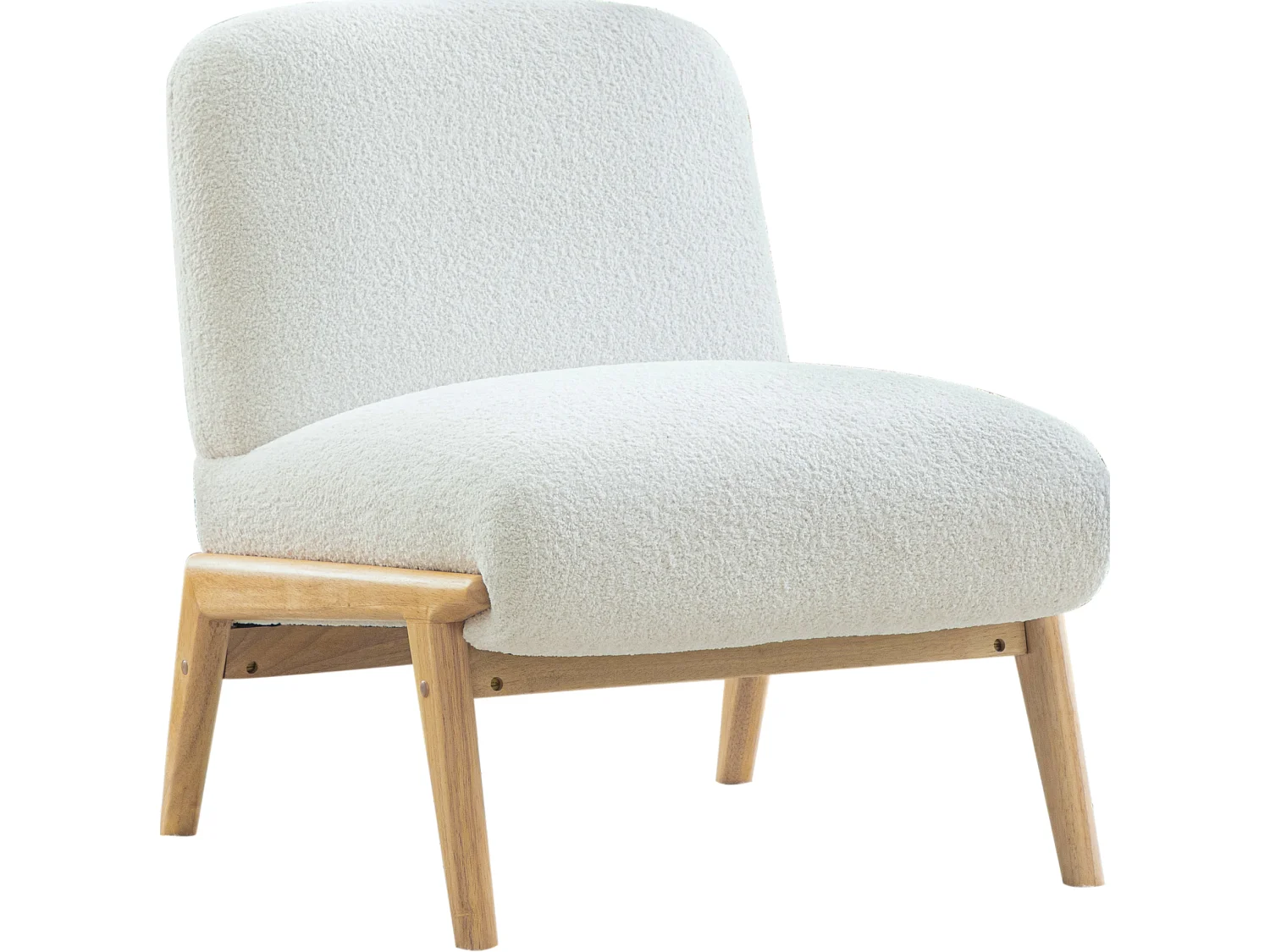 Fauteuil 74x61.5x76 cm en chenille ivoire avec pieds en bois - Sans accoudoir