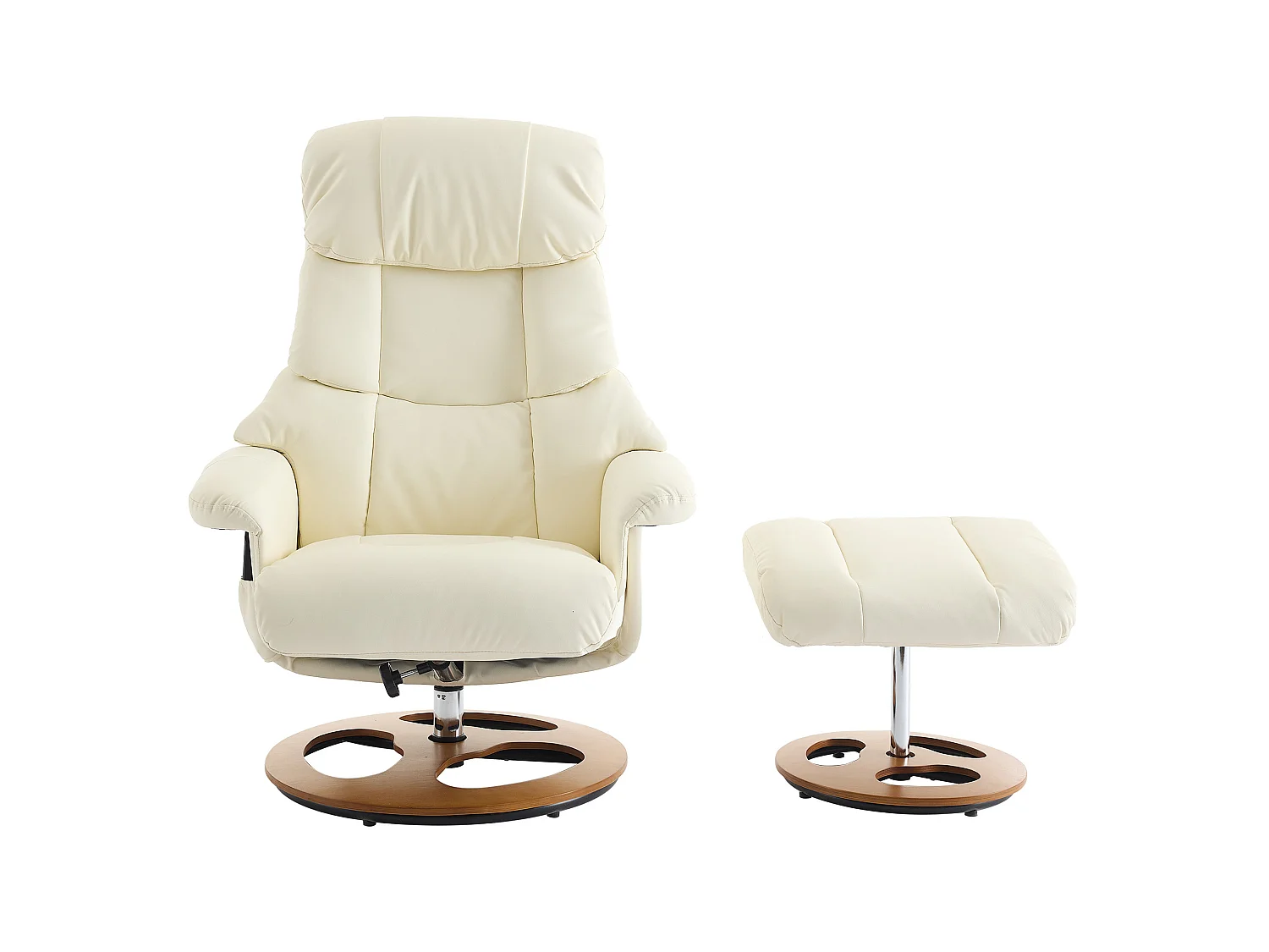 Sillón reclinable giratorio de tela con calefacción, masaje y reposapiés - Blanco PU